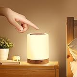 Nachttischlampe, Aisutha LED Nachttischlampe Touch Dimmbar mit 10 Farben und 4 Modi, Holzmaserung Nachtlicht USB Aufladbar, Tischlampe mit Timing Funktion für Schlafzimmer Wohnzimmer und Kinderzimmer